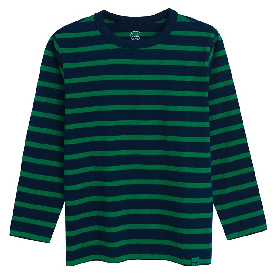 Black and green stripes long sleeve blouse