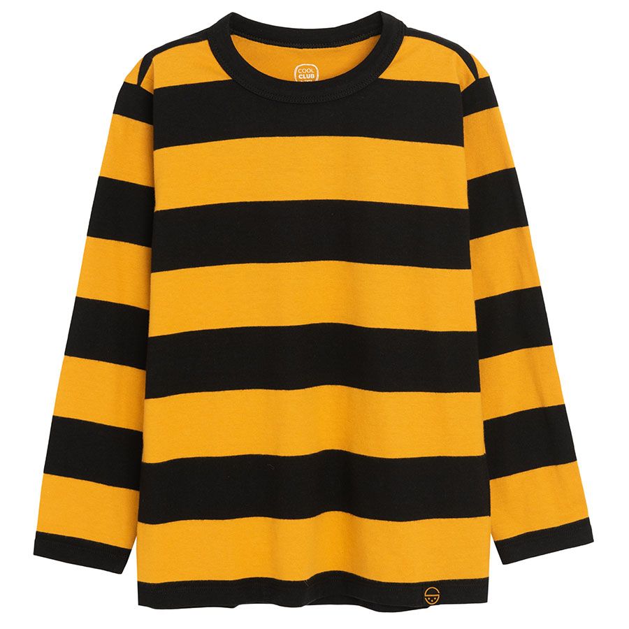 Yellow and black stripes long sleeve blouse