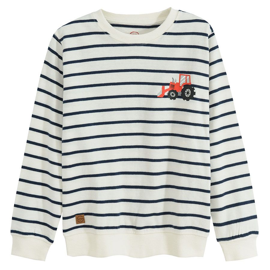 White stripes sweatshirt with truck print