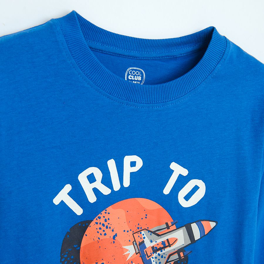 Μπλούζα μακρυμάνικη μπλε με στάμπα TRIP TO MARS