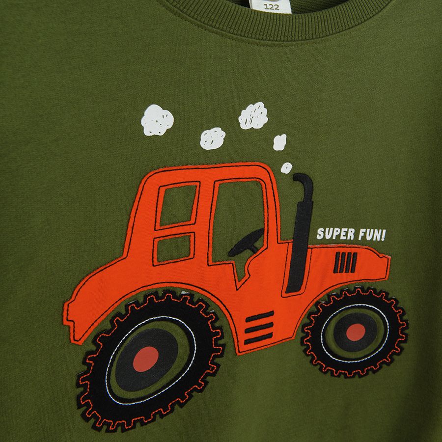 Green sweatshirt with truck print