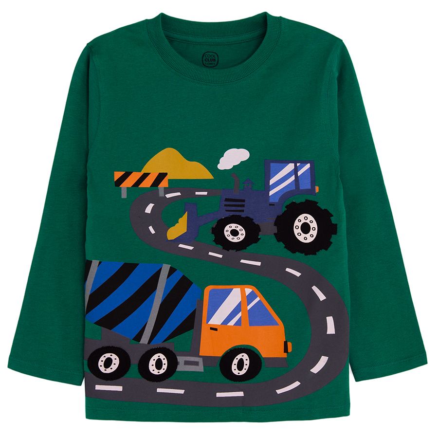 Green and blue long sleeve blouses with trucks print- 2 pack