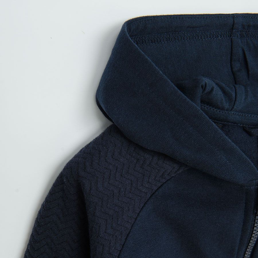 Φούτερ με κουκούλα μπλε σκούρο με επένδυση fleece και στάμπα τρακτερ
