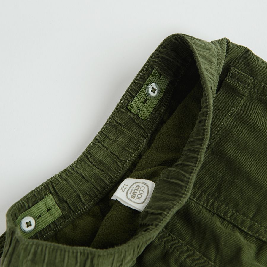 Dark green corduroy pants with fleece lining