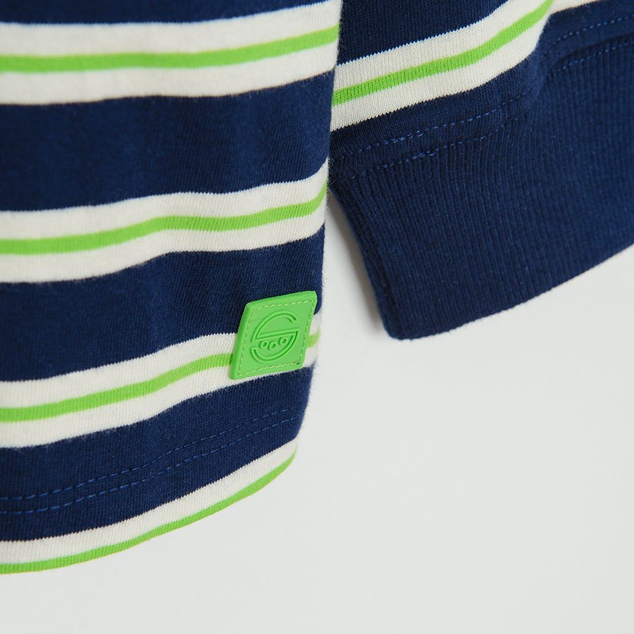 Blue, white, green stripes sweatshirt