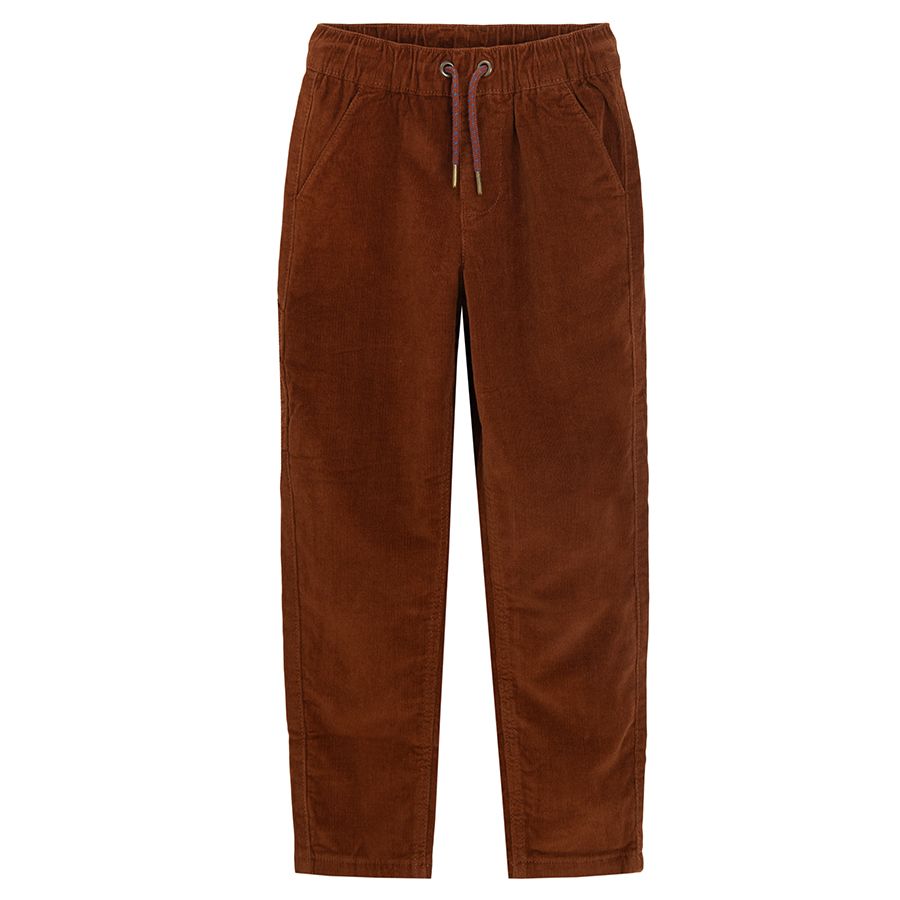 Brown trousers with corded waist