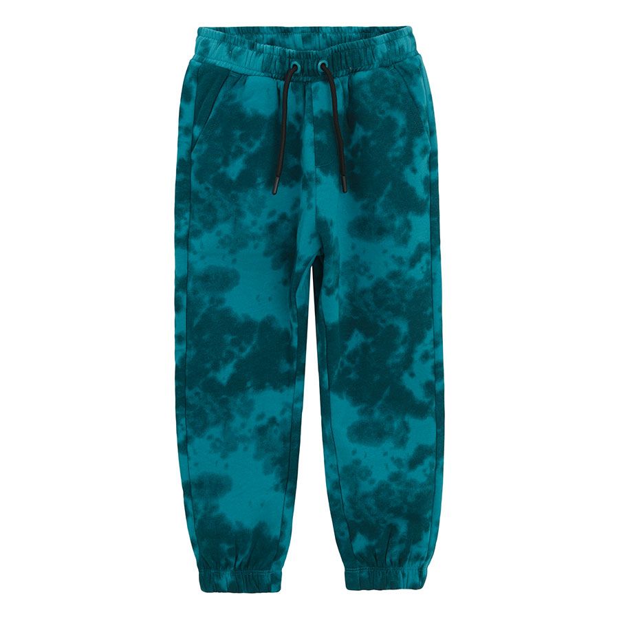 Blue tie dye jogging pants with elastic waist