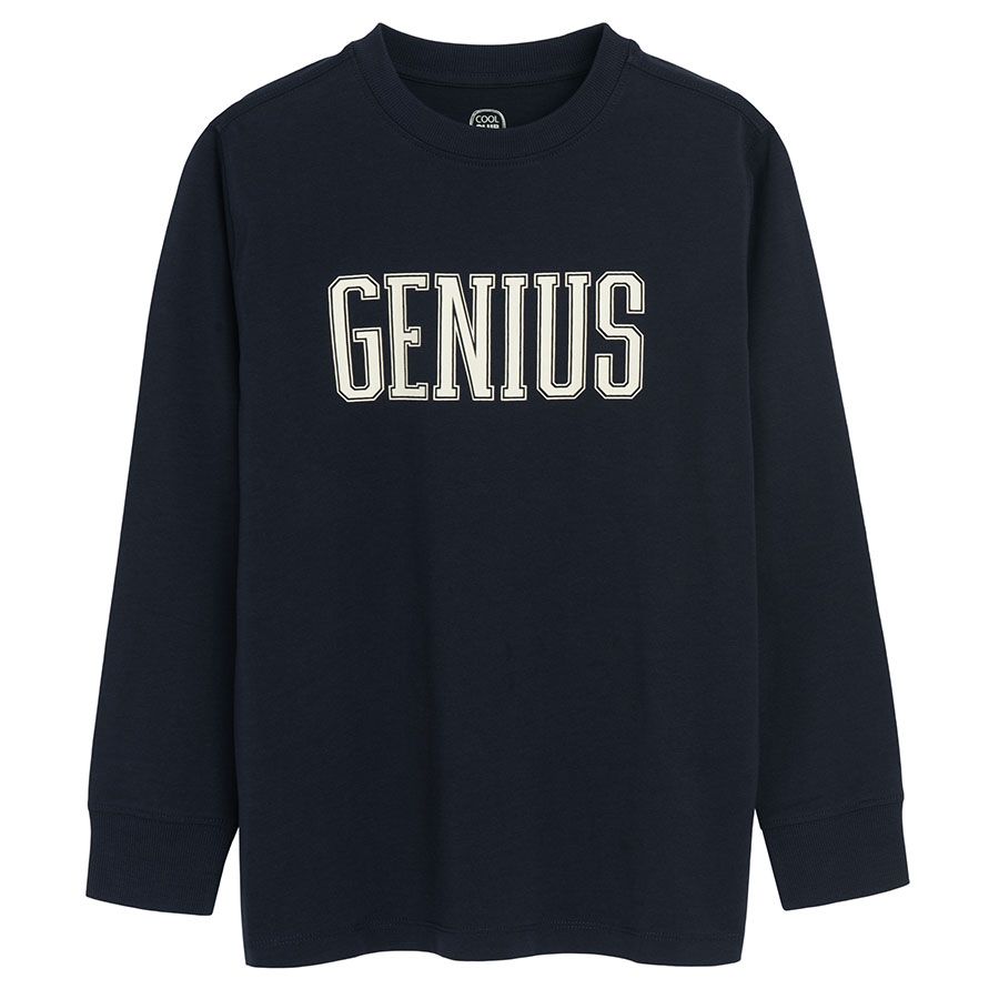 Black long sleeve blouse with 'GENIUS' print