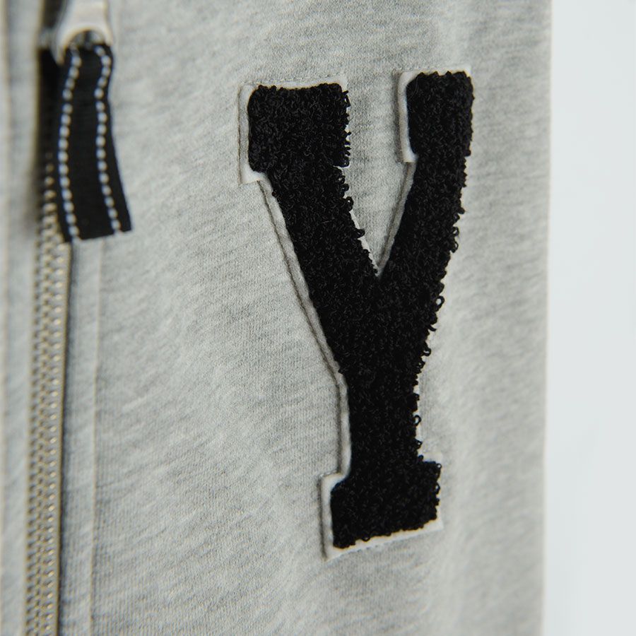 Grey hooded zip through sweatshirt with Y print