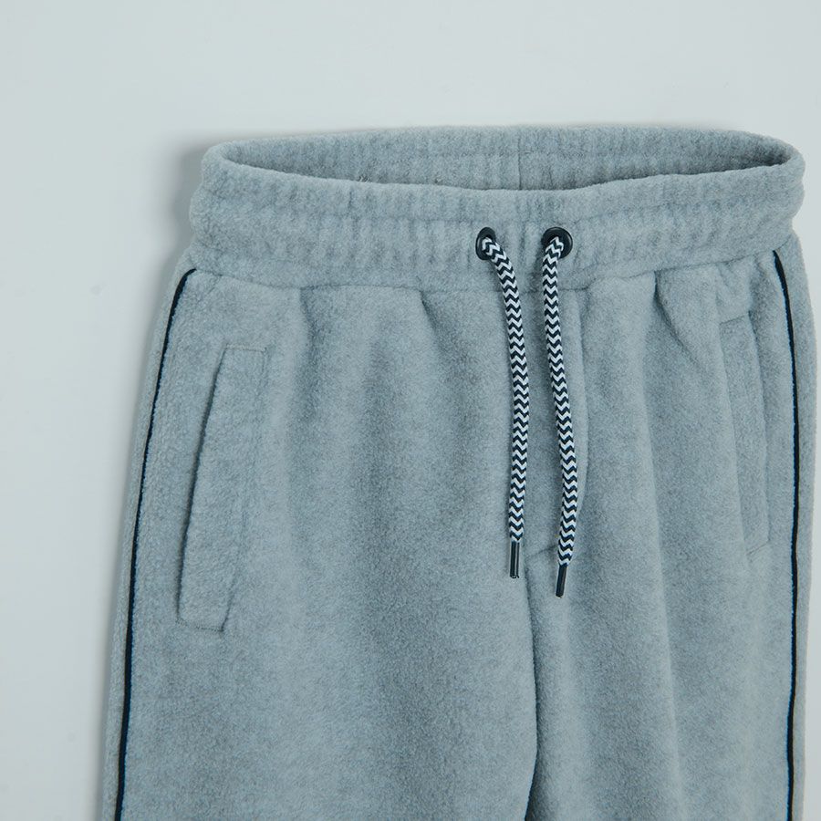 Φόρμα γκρι fleece με λάστιχο και κορδόνι