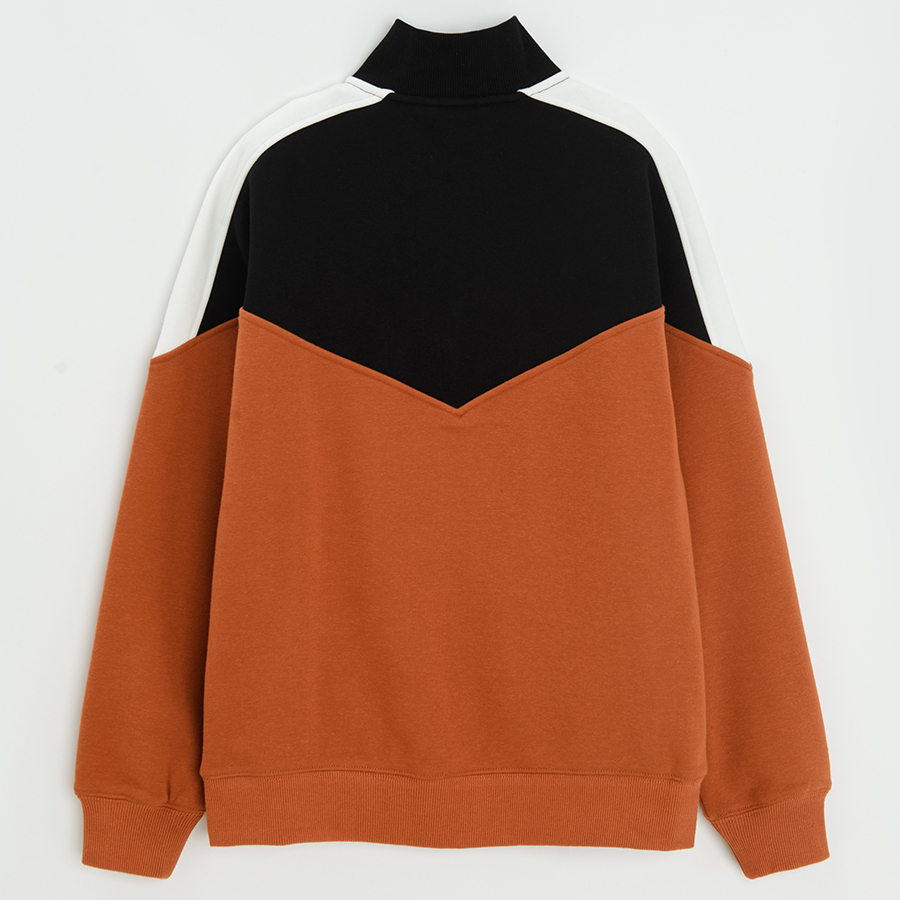 Black and brown zip through sweatshirt
