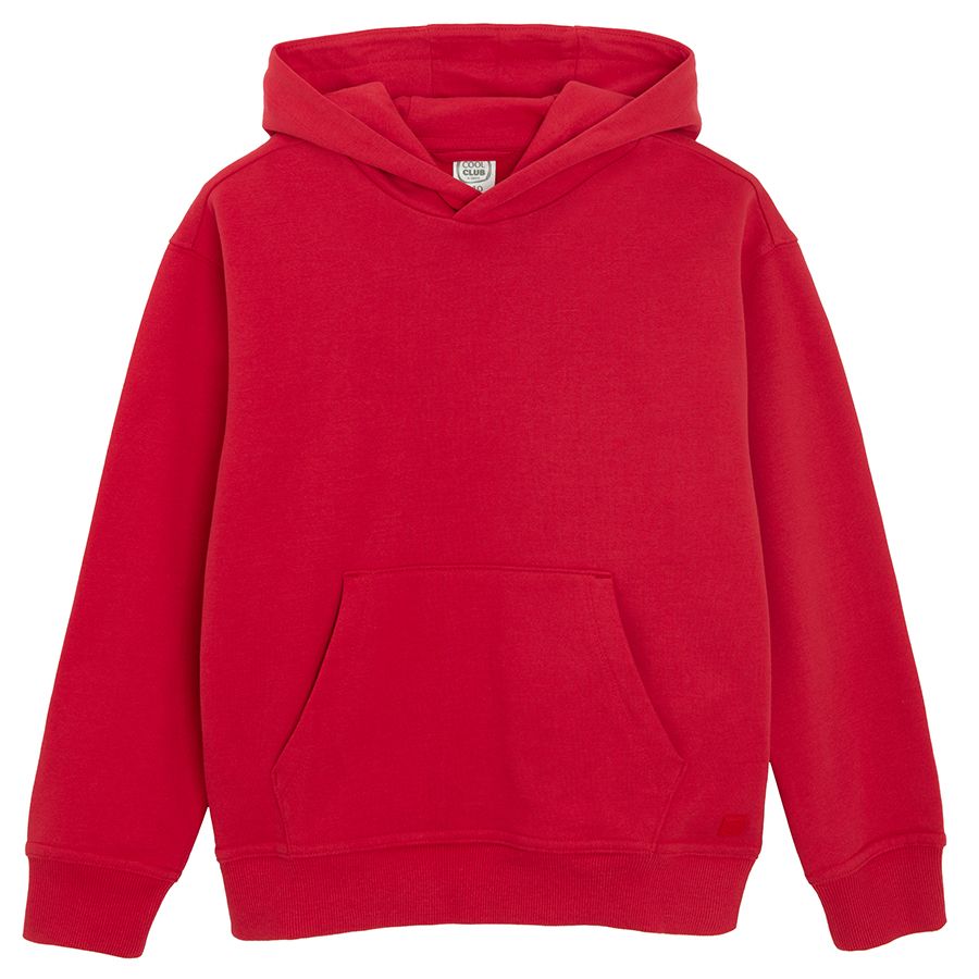 Red hooded sweatshirt