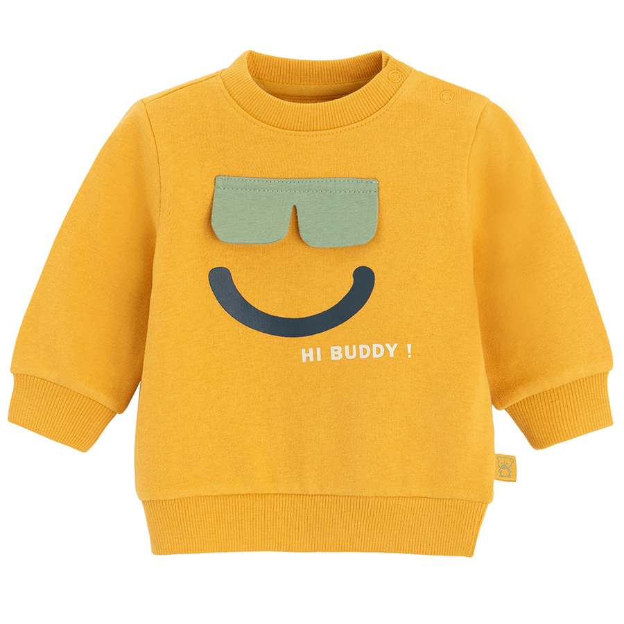 Yellow sweatshirt with face print Hi Buddy