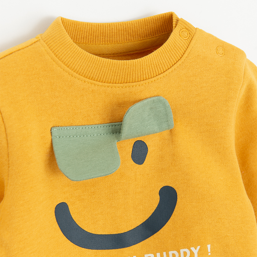 Yellow sweatshirt with face print Hi Buddy
