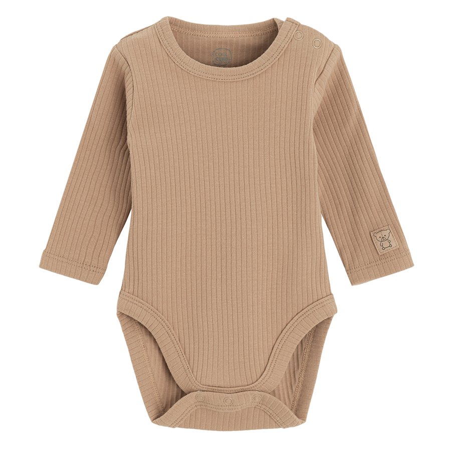 White sleeveless footless overall with panda and rainbow print and brown bodysuit set?
