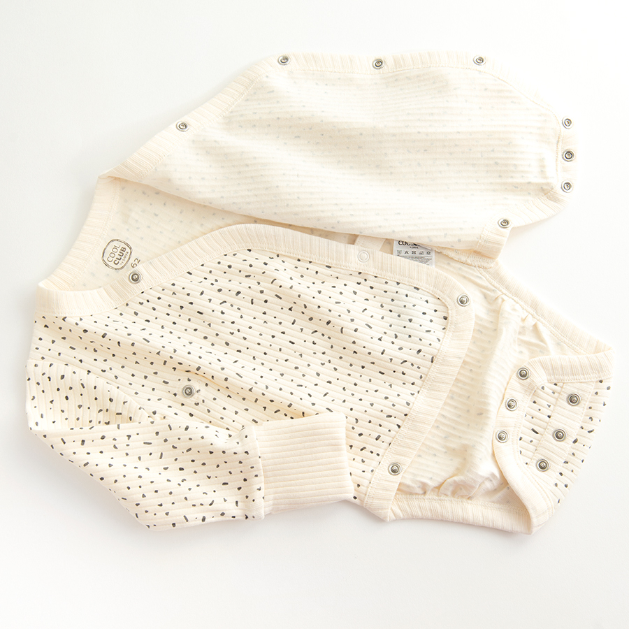 Ecru wrap long sleeve bodysuit with matching footless leggings- 2 pieces