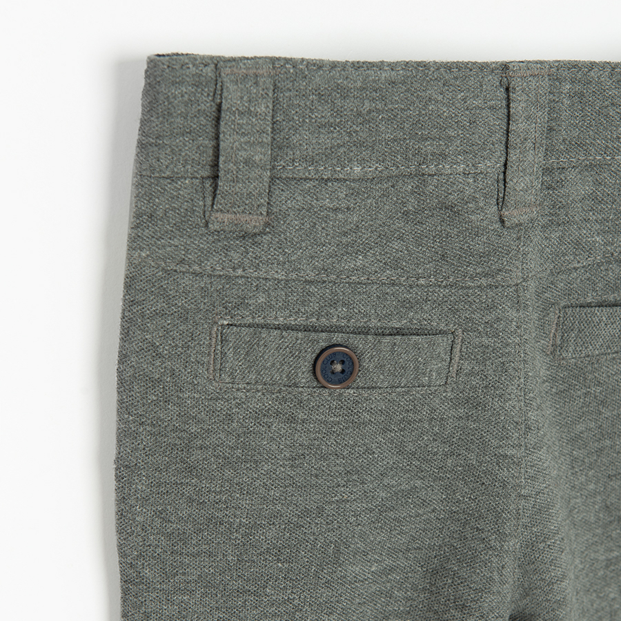 3 piece suit- white long sleeve polo bodysuit, grey vest and trousers