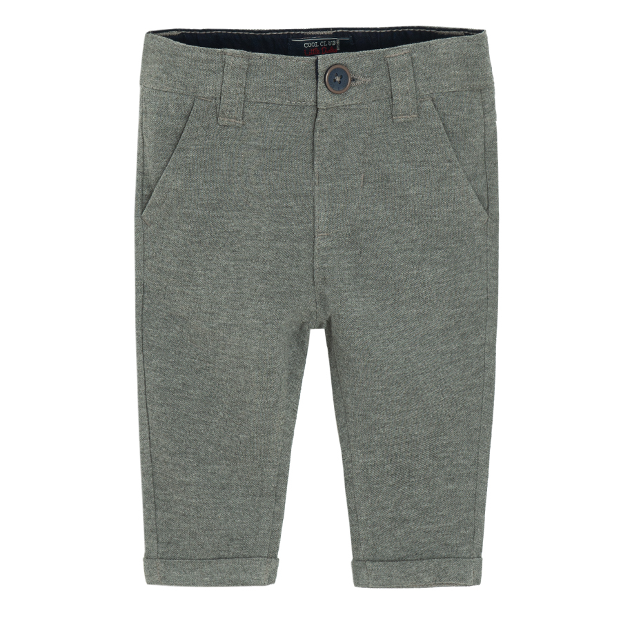 3 piece suit- white long sleeve polo bodysuit, grey vest and trousers