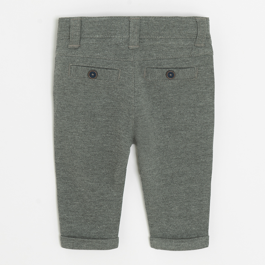3 piece suit- white long sleeve polo bodysuit, grey vest and trousers