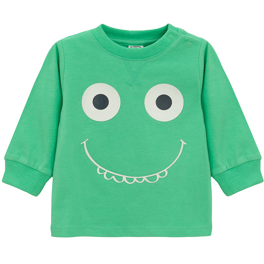 Green sweatshirt with funny face and sweatpants with cord set- 2 pieces