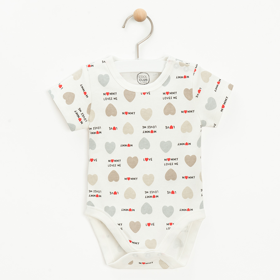 White short sleeve bodysuits with love mom and dad prints- 4 pack