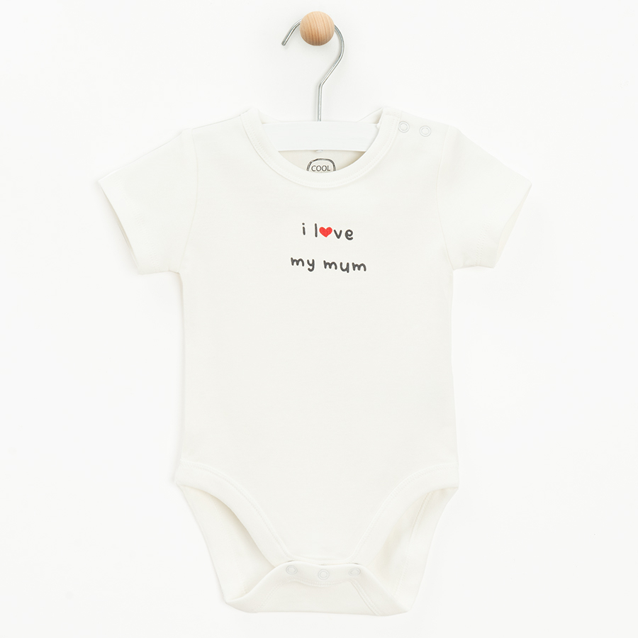 White short sleeve bodysuits with love mom and dad prints- 4 pack