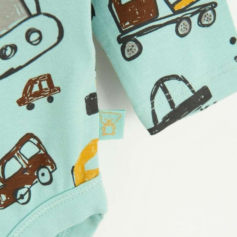 Mint long sleeve bodysuit with trucks prnt