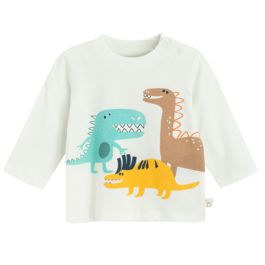 White long sleeve blouse with dinosaurs print