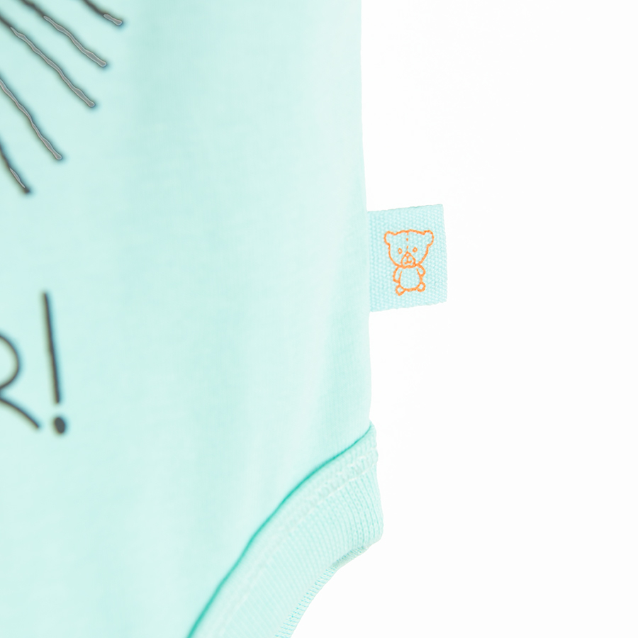 Light turquoise short sleeve bodysuit with lion ROARRRR print