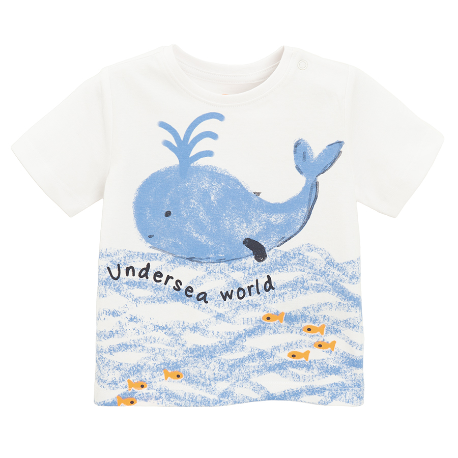 White short sleeve T-shirt with whale print