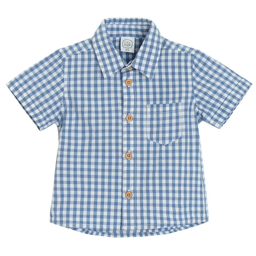 checkered button down short sleeve shirt
