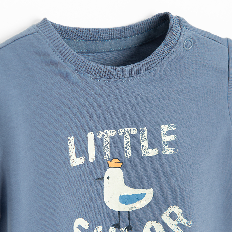 Μπλούζα κοντομάνικη 2 τμχ μπλε με στάμπα LITTLE SAILOR και με ρίγες