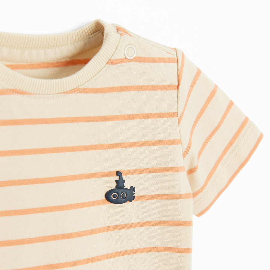 Μπλούζα κοντομάνικη 2 τμχ μπλε με στάμπα LITTLE SAILOR και με ρίγες