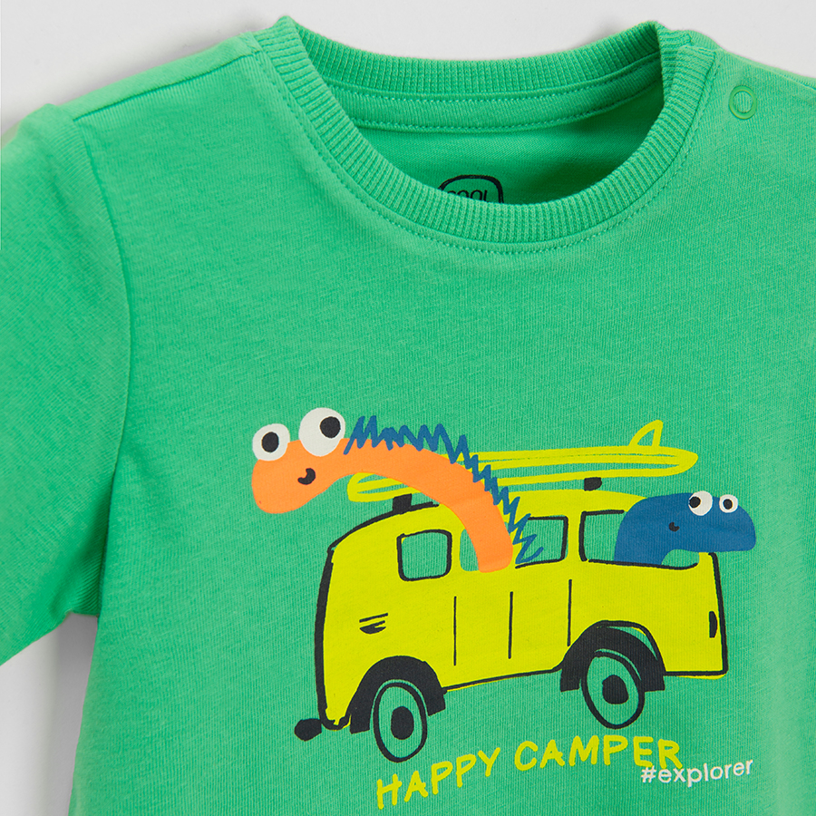 Green T-shirt with camper HAPPY CAMPER print