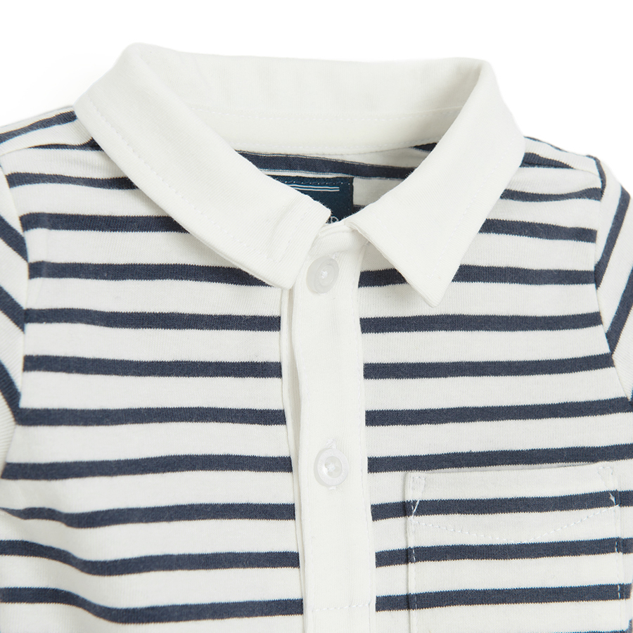 Blue and white stripes short sleeve polo bodysuit
