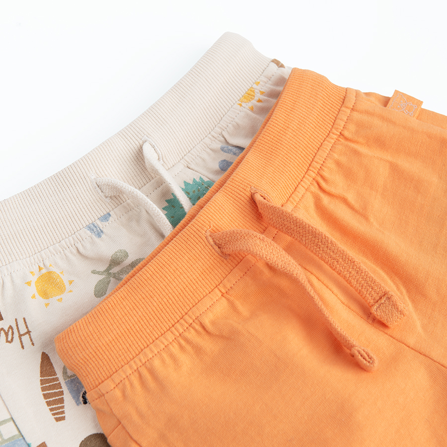 Orange and beige shorts with summer travel print- 2 pack