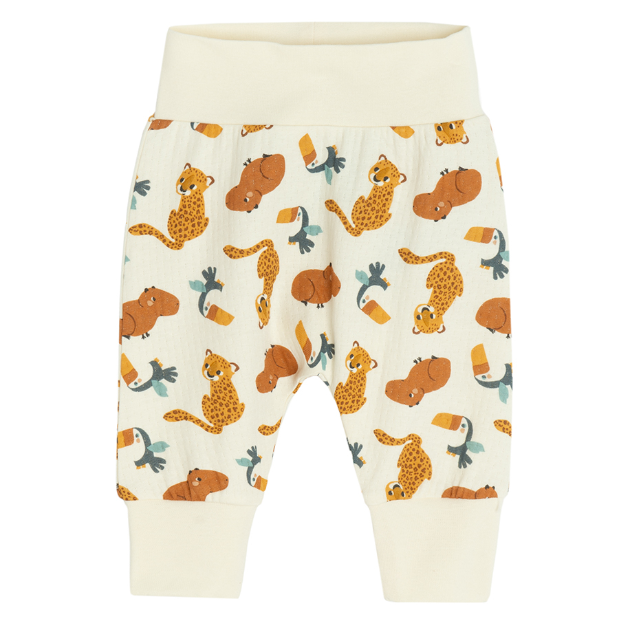 Beige and light brown leggings with jungle animals print- 2 pack