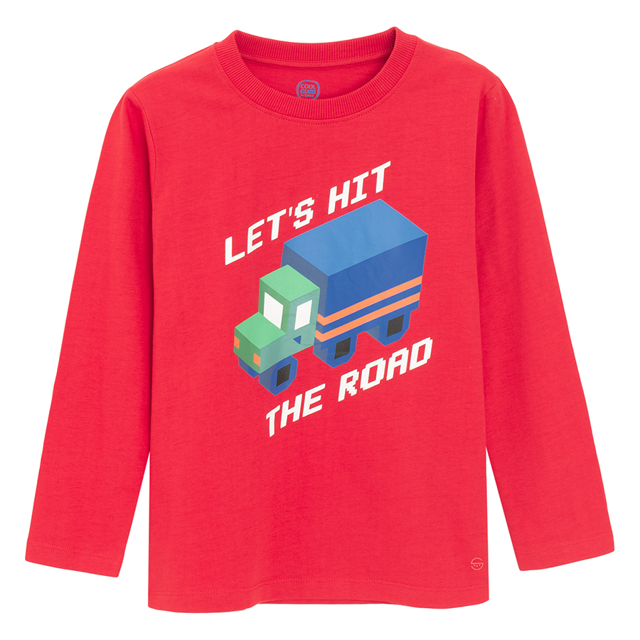 Red and blue long sleeve blouses with trucks pinti- LET'S HIT THE ROAD- 2 pack