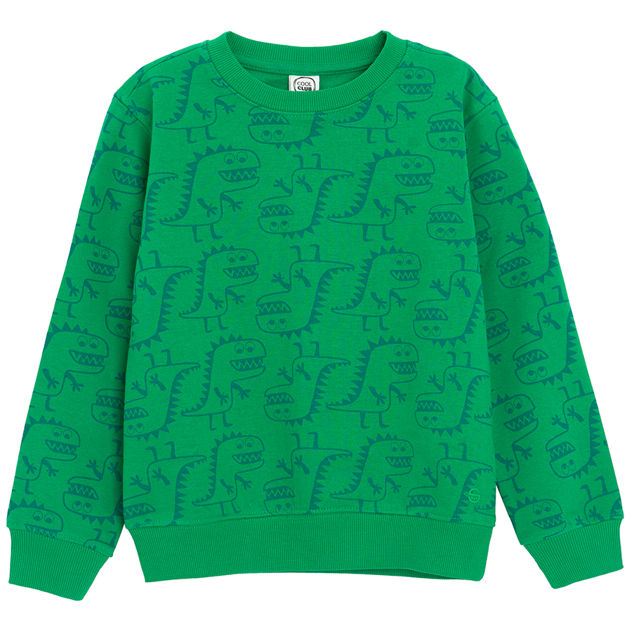 Σετ φόρμας φούτερ πράσινο με στάμπα δεινόσαυρους και παντελόνι μπλε