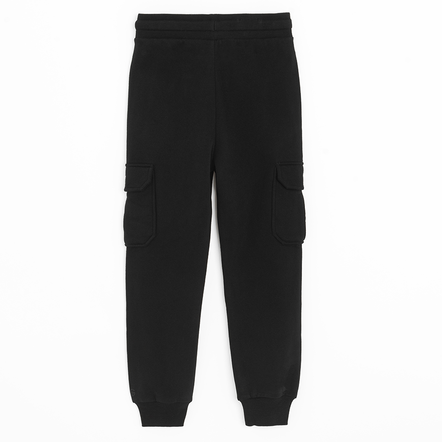 Black cargo style sweatpants with cord