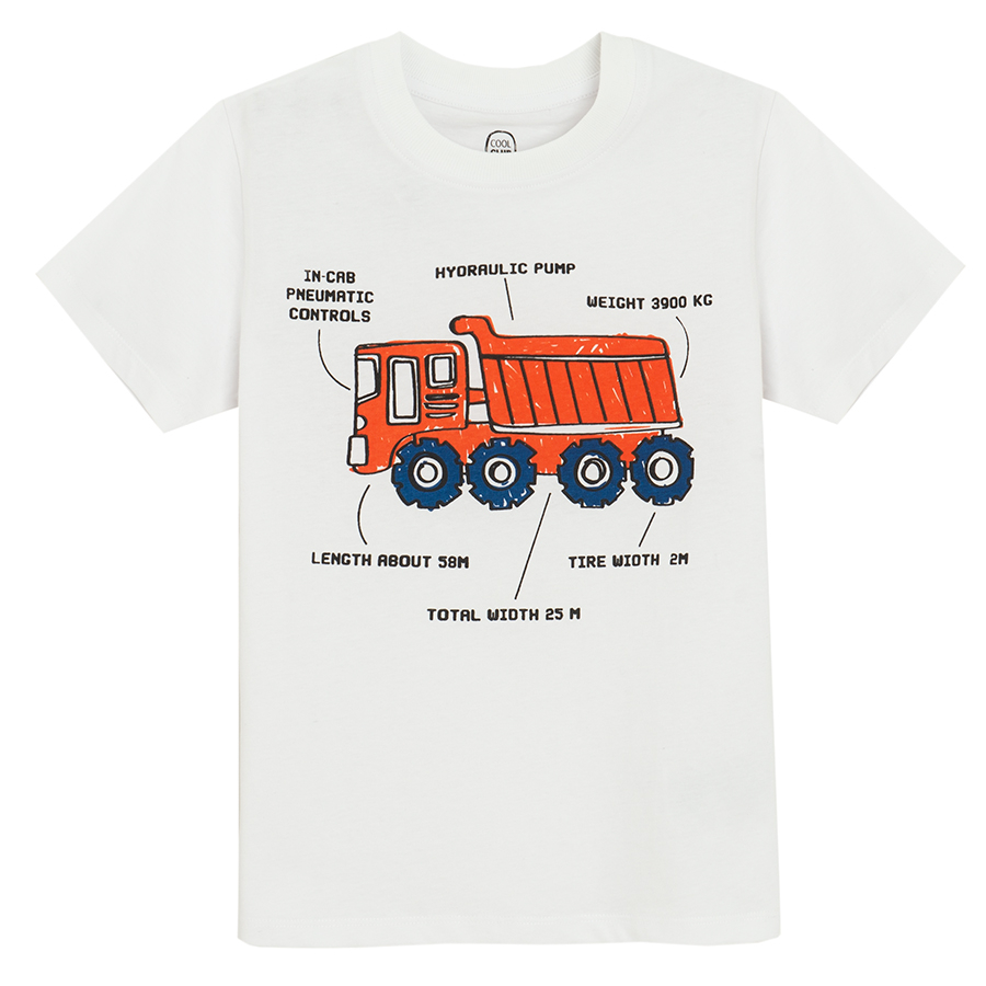 White and grey T-shirts with trucks print- 2 pack