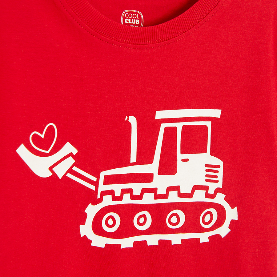 Red T-shirt with bulldozer print