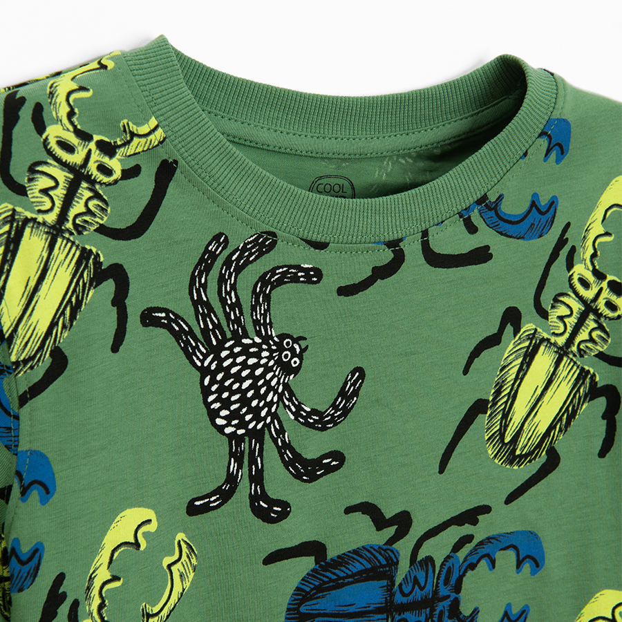 Green T-shirt with beetles and spiders print