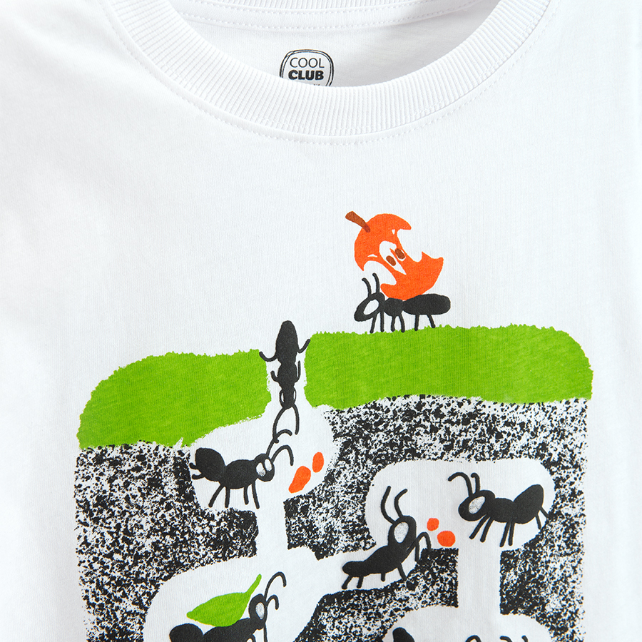 White T-shirt with ants print
