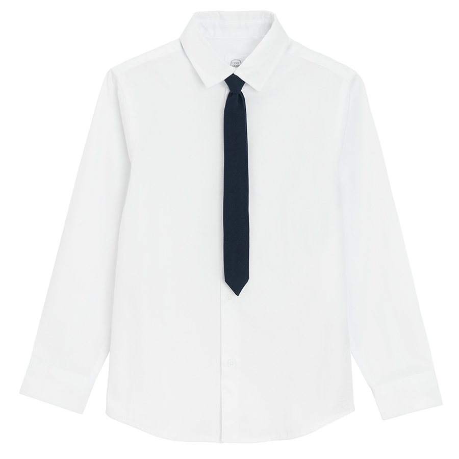 White long sleeve button down shirt with blue tie- 2 pieces