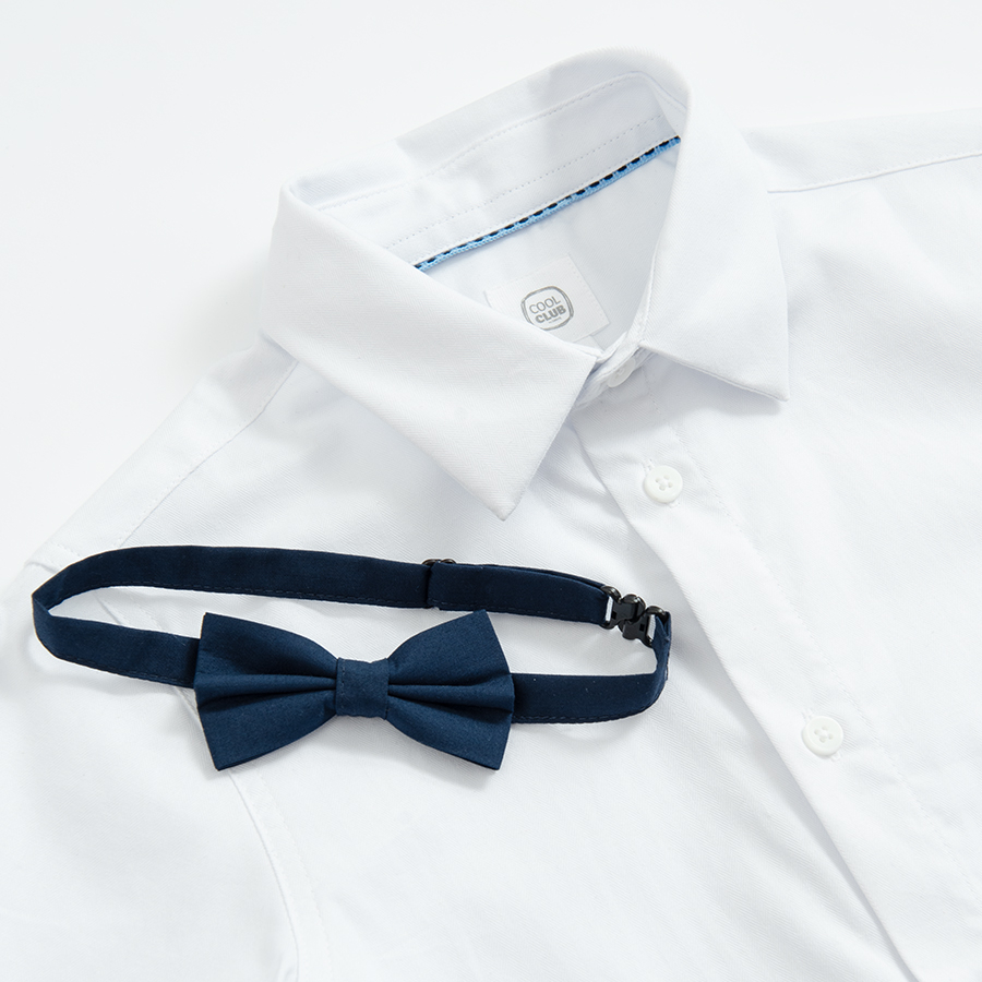 White short sleeve button down shirt with a bow tie- 2 pieces