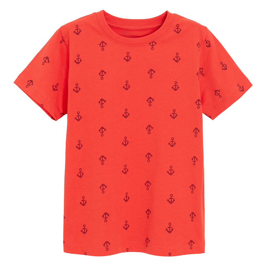 White, red and blue T-shirts with seagulls print