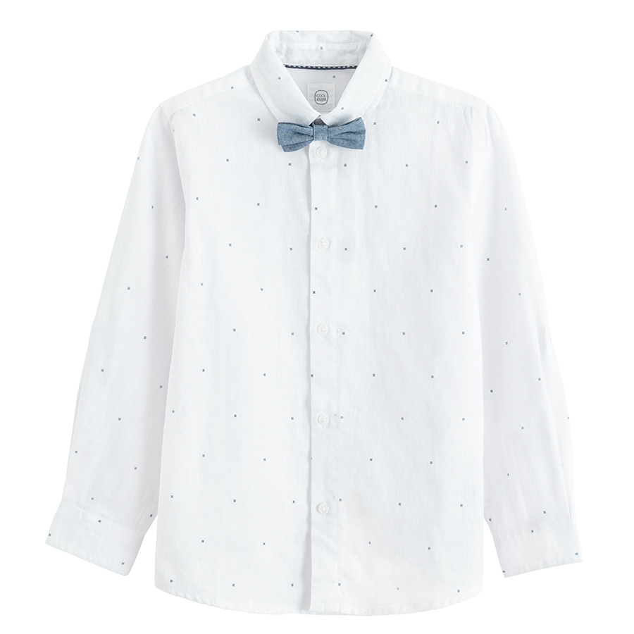 White long sleeve button down shirt with blue bow ties- 2 pieces