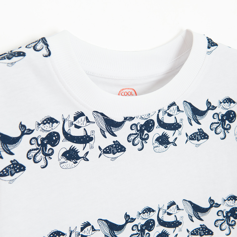 White and red T-shirts with Ocean Life print