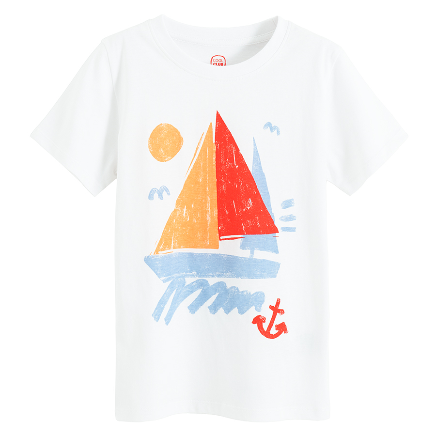 White T-shirt with boat print